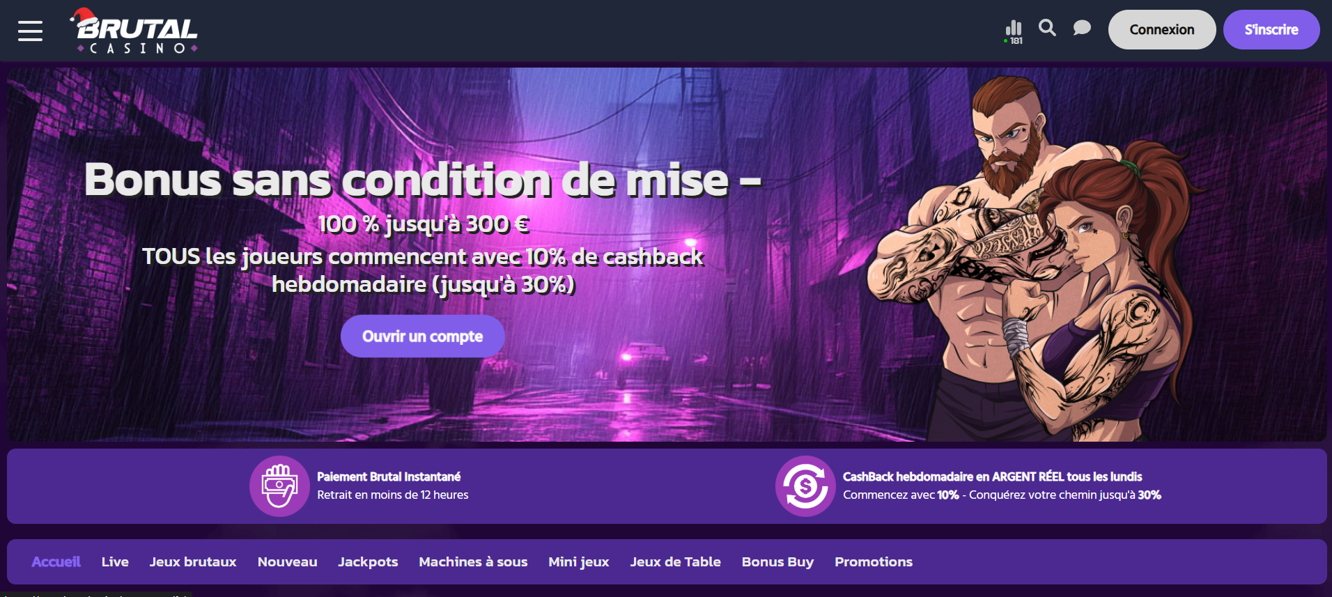 Explorez l'ambiance unique de Brutal Casino inspirée des jeux de combat intenses.